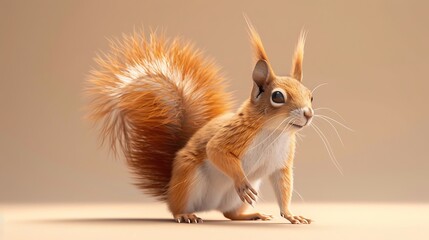 Wall Mural - Fluffy squirrel on a light brown background 32k, full ultra HD, high resolution