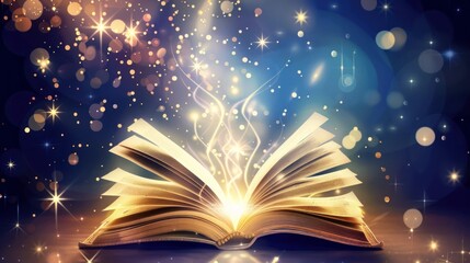 Canvas Print - Magic Book with Glowing Light and Stars