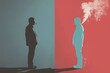 © Leo Rohmann - Silhouetted figure walking away from smoking silhouette in a tale of quitting