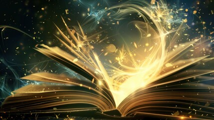 Poster - Mystical Open Book With Glowing Lights