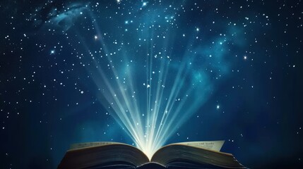 Open Book Glowing with Light and Stars