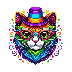 Colorful Cat with Hat and Glasses