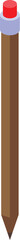 Poster - Simple brown wooden pencil with red eraser standing upright on white background, isometric view