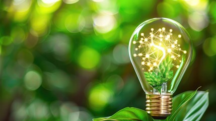 a bright light bulb with plant inside, symbolizing eco-friendly energy and sustainability, set again