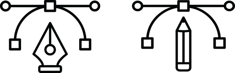 Poster - Pencil Tool Icon and Pen Tool Icon Set On Transparent Background, A collections of Bezier Curve Drawing Symbol, Simple Bezier Curve Line Icon, set of tools for your design.