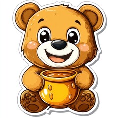 Poster - Cute Cartoon Bear Holding Honey Pot