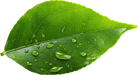 Poster - Close-up of a single green leaf with water droplets.