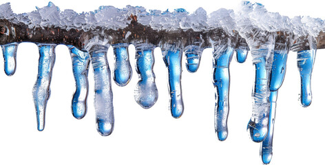 Wall Mural - Close-up of icicles hanging from a branch, glistening in the sunlight.