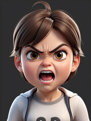 cartoon portrait of a female kid angry isolated on a w background