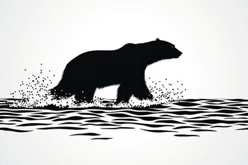 Canvas Print - Silhouette of a Bear Walking in Water