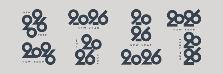 Wall Mural - Big collection of happy new year 2026 signs. Creative concept for 2026 symbol with circle base as numbers