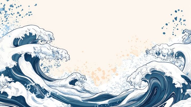 Artistic abstract line art of waves crashing, with an empty background area perfect for text