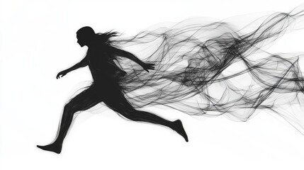 Aufkleber - Artistic abstract line drawing of a silhouette in motion, with a blank background for adding text