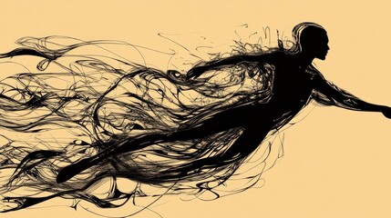 Aufkleber - Artistic abstract line drawing of a silhouette in motion, with a blank background for adding text
