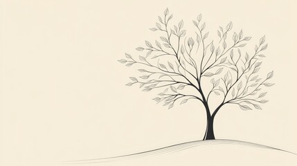 Wall Mural - artistic abstract line drawing of a tree with leaves, with a clean background that includes space fo