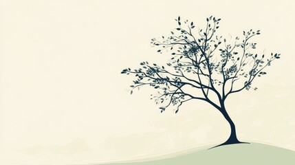 Wall Mural - artistic abstract line drawing of a tree with leaves, with a clean background that includes space fo