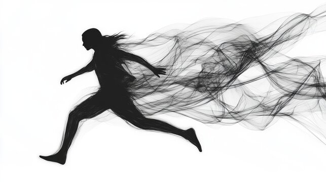 Artistic abstract line drawing of a silhouette in motion, with a blank background for adding text
