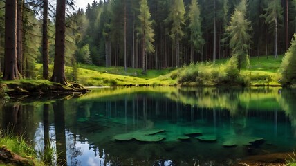 Wall Mural - . The trees are reflected in the water's surface