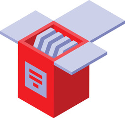 Poster - Isometric vector illustration of an open red cardboard box containing server processors for computer equipment