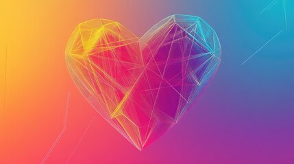 Aufkleber - Bold abstract line drawing of a geometric heart, with a vibrant gradient background perfect for text