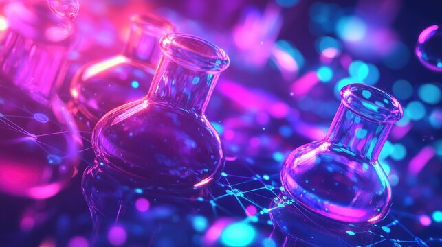Brightly illuminated scientific backgrounds with neon hues, including room for text