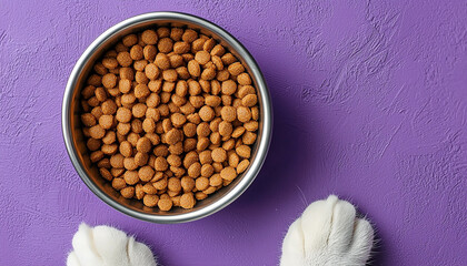 Poster - Cute puppy eating fresh food from metal bowl generated by AI