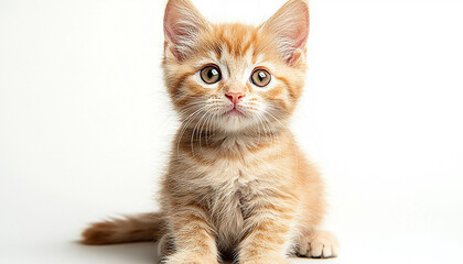 Wall Mural - Cute small kitten sitting, staring, playful, fluffy fur generated by AI