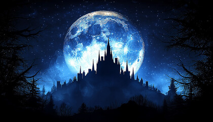 Wall Mural - dark silhouette of old gothic chapel in moonlight generated by ai