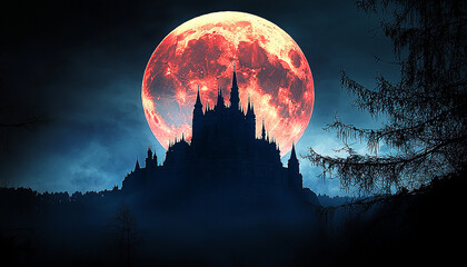 Wall Mural - spooky night, moonlight, horror tree, mysterious silhouette generated by ai