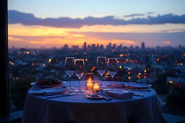 Sticker - night view of the city in a restaurant