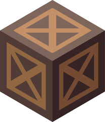 Poster - Closed wooden box is standing on its corner with cross shaped planks on each side