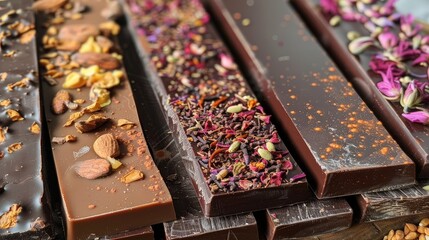 Canvas Print - Chocolate bars infused with floral essences and exotic spices for a sensory adventure.