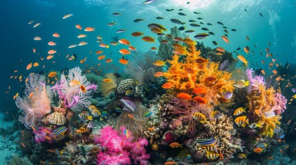 Wall Mural - Coral reefs teem with marine life, showcasing underwater biodiversity.