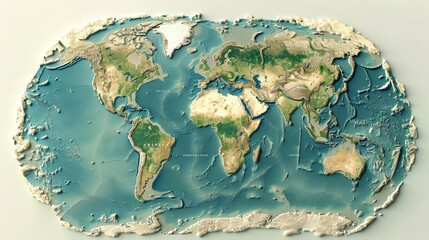 Wall Mural - Create a detailed world map highlighting all countries, major cities, and significant geographical features such as mountains and rivers.