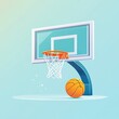 © Preeyanuch - Illustration of a basketball hoop with a ball resting beneath it on a light, pastel background, evoking a sporty and playful vibe.