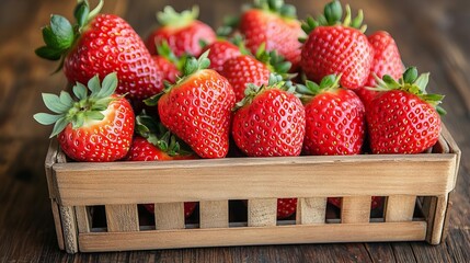 Freshly picked farm fresh strawberries in a wooden basket, red, ripe and juicy, Farm fresh berries, summer harvest