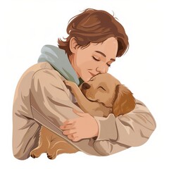 Affectionate puppy cuddling with its owner vector white background 63251 woman, illustration, baby, vector, cartoon, child, love, mother, people, couple, boy, drawing, family, fat 