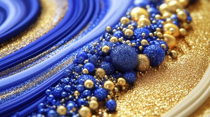 Poster - Vibrant gold and blue glitter blend beautifully with swirling patterns, creating a captivating abstract art piece perfect for decor