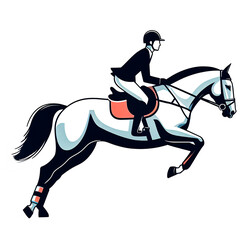 isolated vector illustration of equestrian athletes competing on white background.