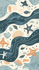 Wall Mural - vibrant patterns of ocean elements like shells and starfish create a lively underwater atmosphere
