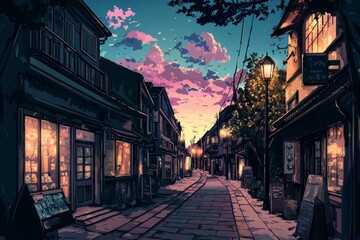 Wall Mural - A serene old town corner with vintage storefronts and a quiet ambiance. Cozy vibe, Generative AI