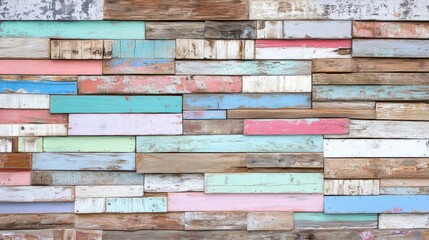 Poster - Pastel wooden wall panels blend together to form a cheerful textured backdrop