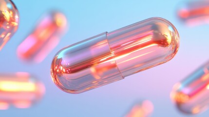 Poster - Capsules float gracefully amidst a backdrop of shimmering bokeh lights, creating a captivating display