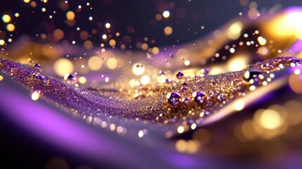 Poster - Cosmic dust glimmers in shades of gold and purple, creating a mesmerizing effect with tiny droplets of light