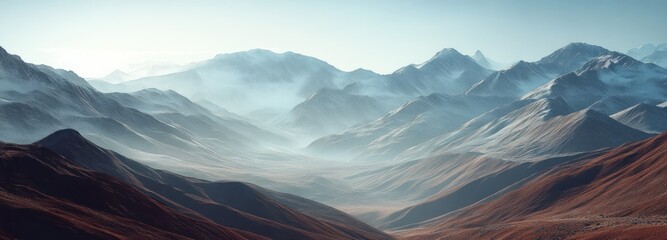 Poster - Misty Mountain Range with Snow-Covered Peaks