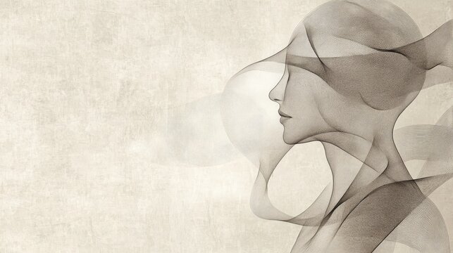 Elegant abstract line drawing of a human form, with a soft textured background that includes space for text