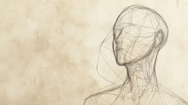 Elegant abstract line drawing of a human form, with a soft textured background that includes space for text