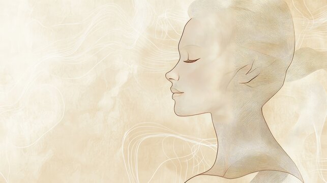 Elegant abstract line drawing of a human form, with a soft textured background that includes space for text