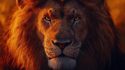 Poster - A Close-Up Portrait of a Lion's Face with Fierce Eyes