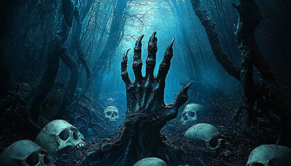 Wall Mural - Spooky underwater mystery, horror forest, tree, fear generated by AI